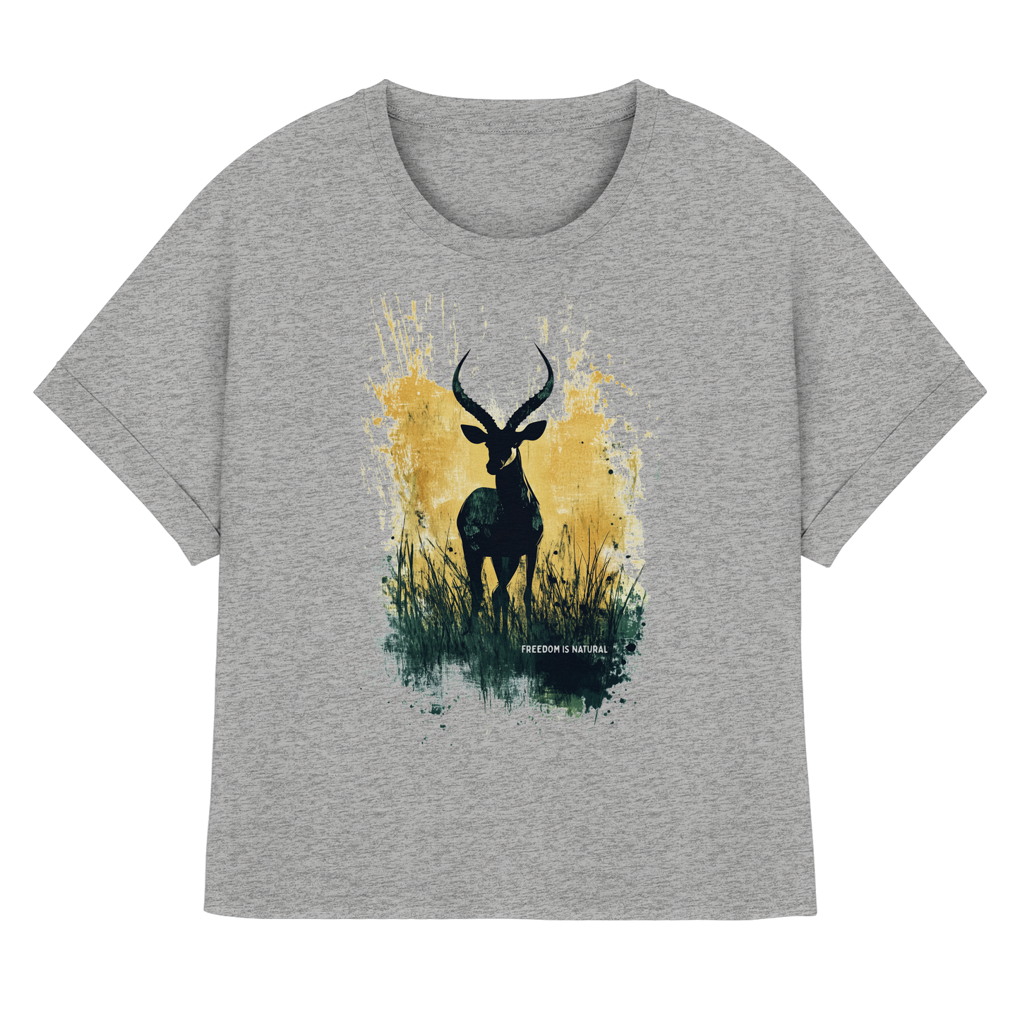Antilope Watercolor Style - Womens Organic Rolled Sleeves T-Shirt