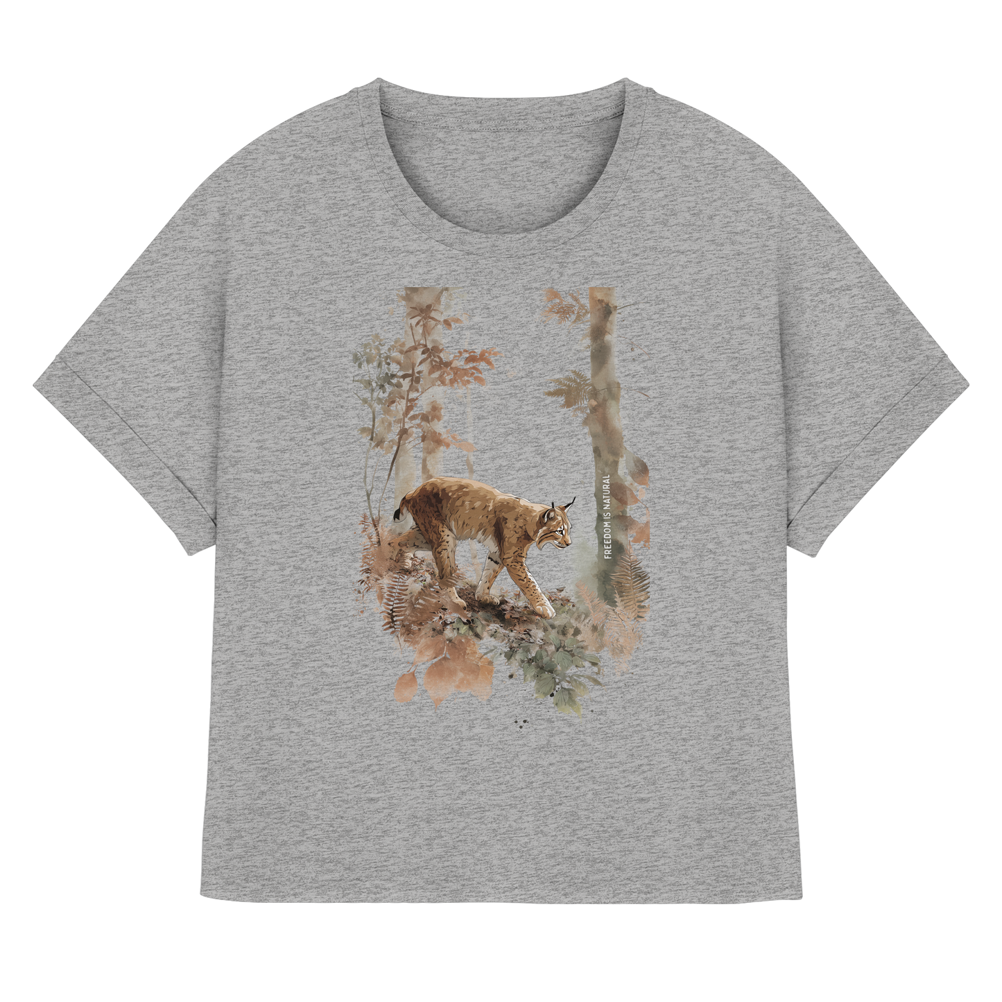 Luchs Watercolor Style - Womens Organic Rolled Sleeves T-Shirt
