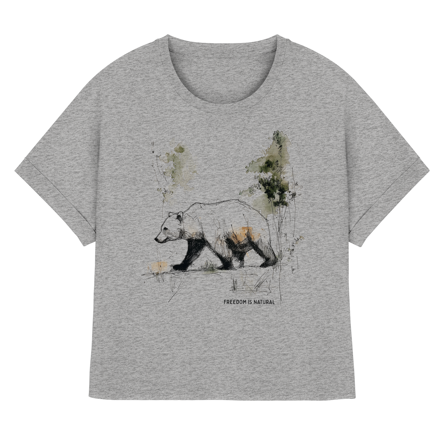 Bär Sketch Art Style - Womens Organic Rolled Sleeves T-Shirt