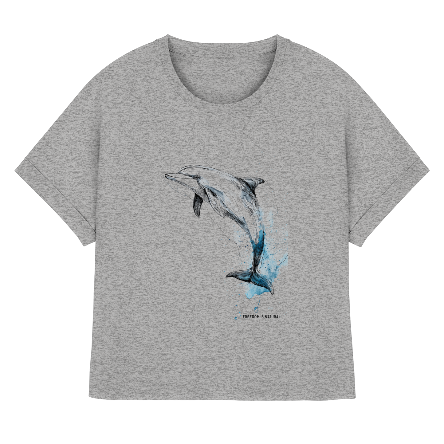 Delphin Watercolor Style - Womens Organic Rolled Sleeves T-Shirt