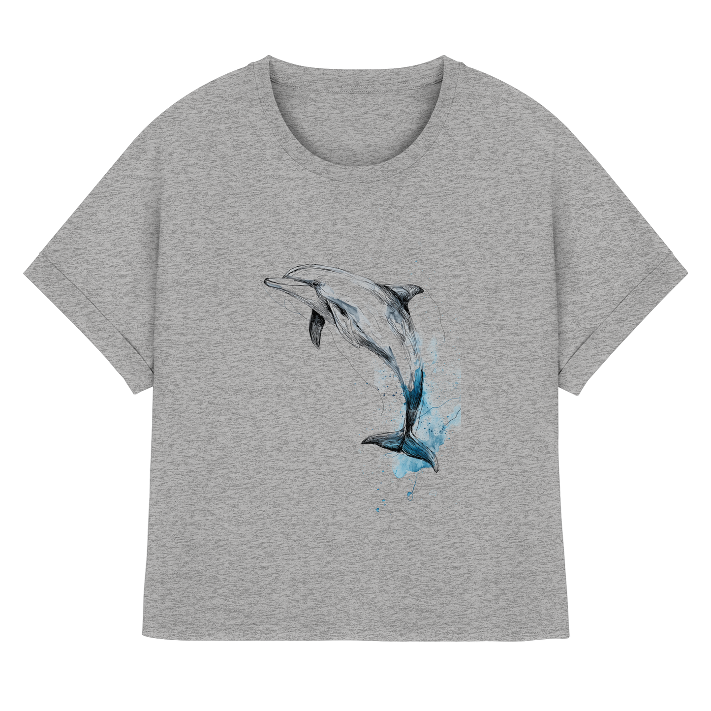 Delphin Watercolor Style - Womens Organic Rolled Sleeves T-Shirt