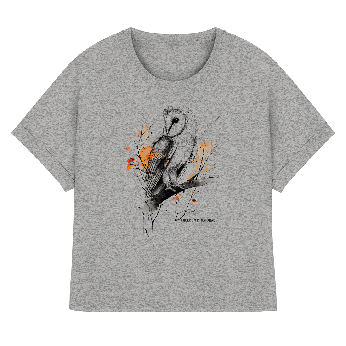 Eule Sketch Art Style - Womens Organic Rolled Sleeves T-Shirt