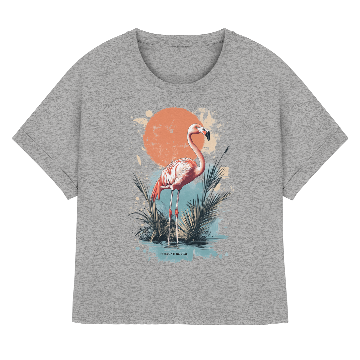 Flamingo Watercolor Style - Womens Organic Rolled Sleeves T-Shirt
