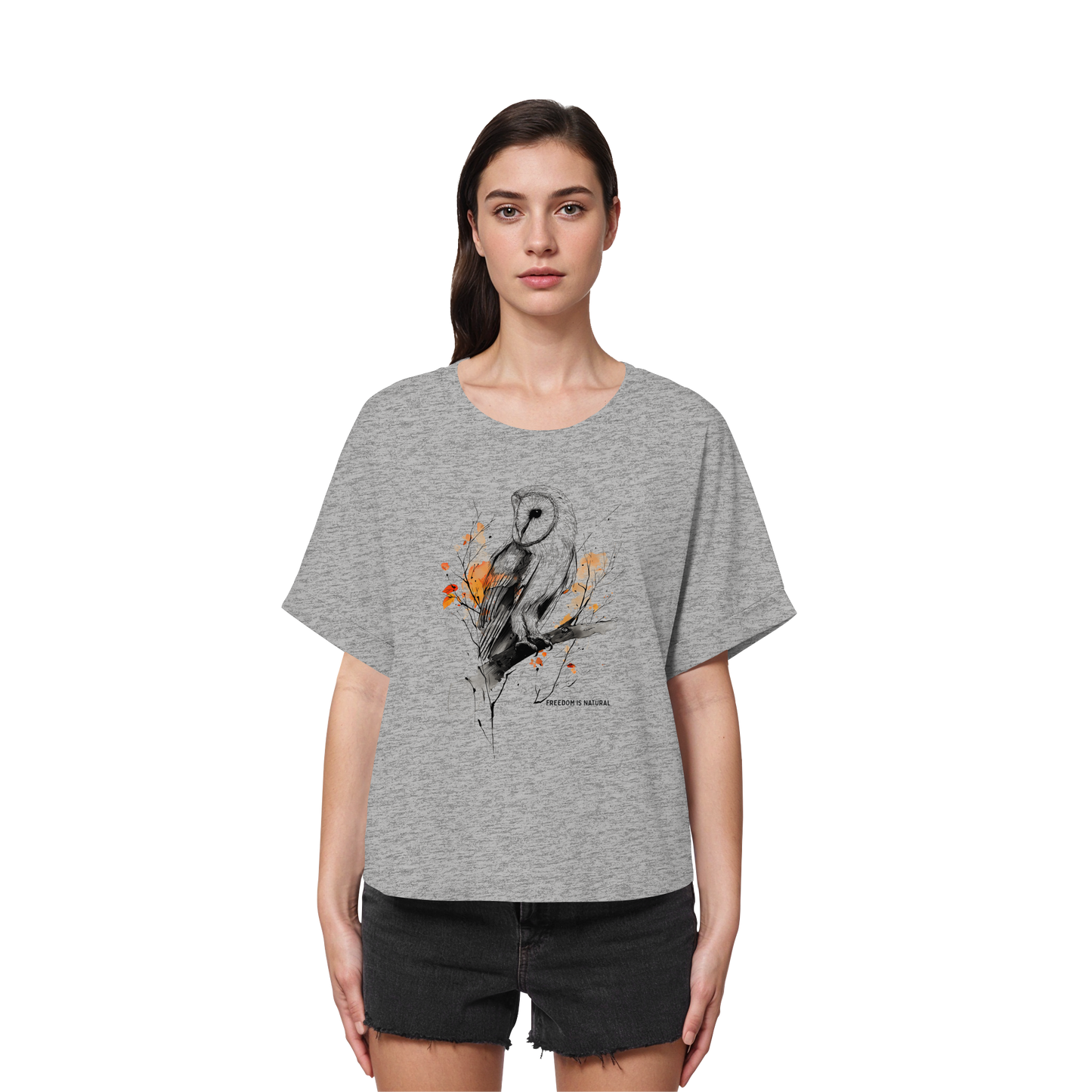 Eule Sketch Art Style - Womens Organic Rolled Sleeves T-Shirt