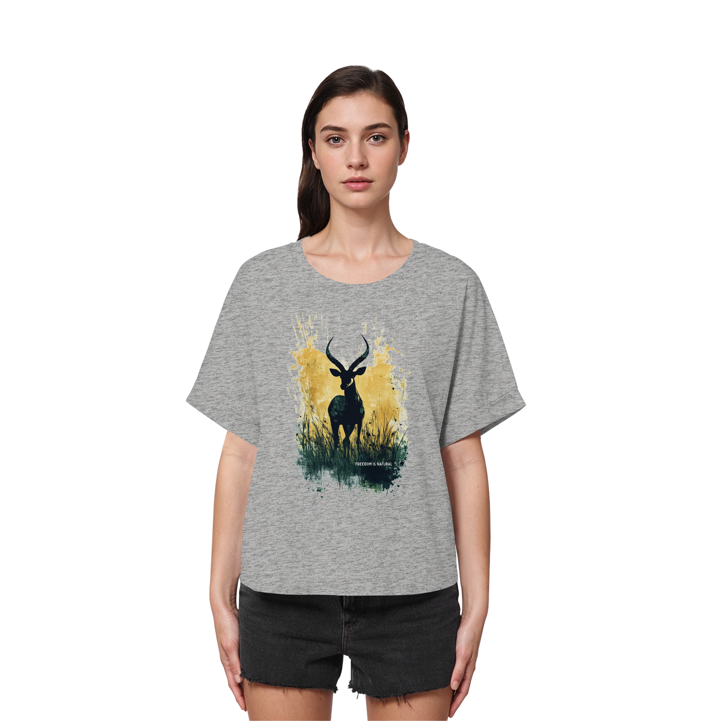 Antilope Watercolor Style - Womens Organic Rolled Sleeves T-Shirt
