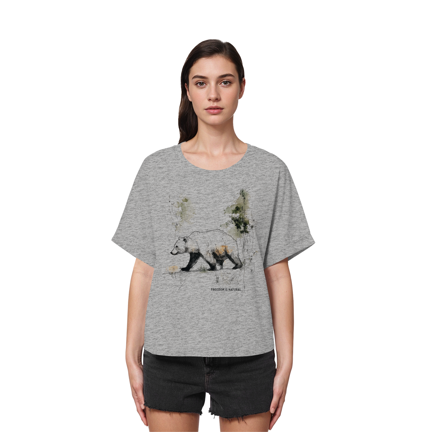 Bär Sketch Art Style - Womens Organic Rolled Sleeves T-Shirt