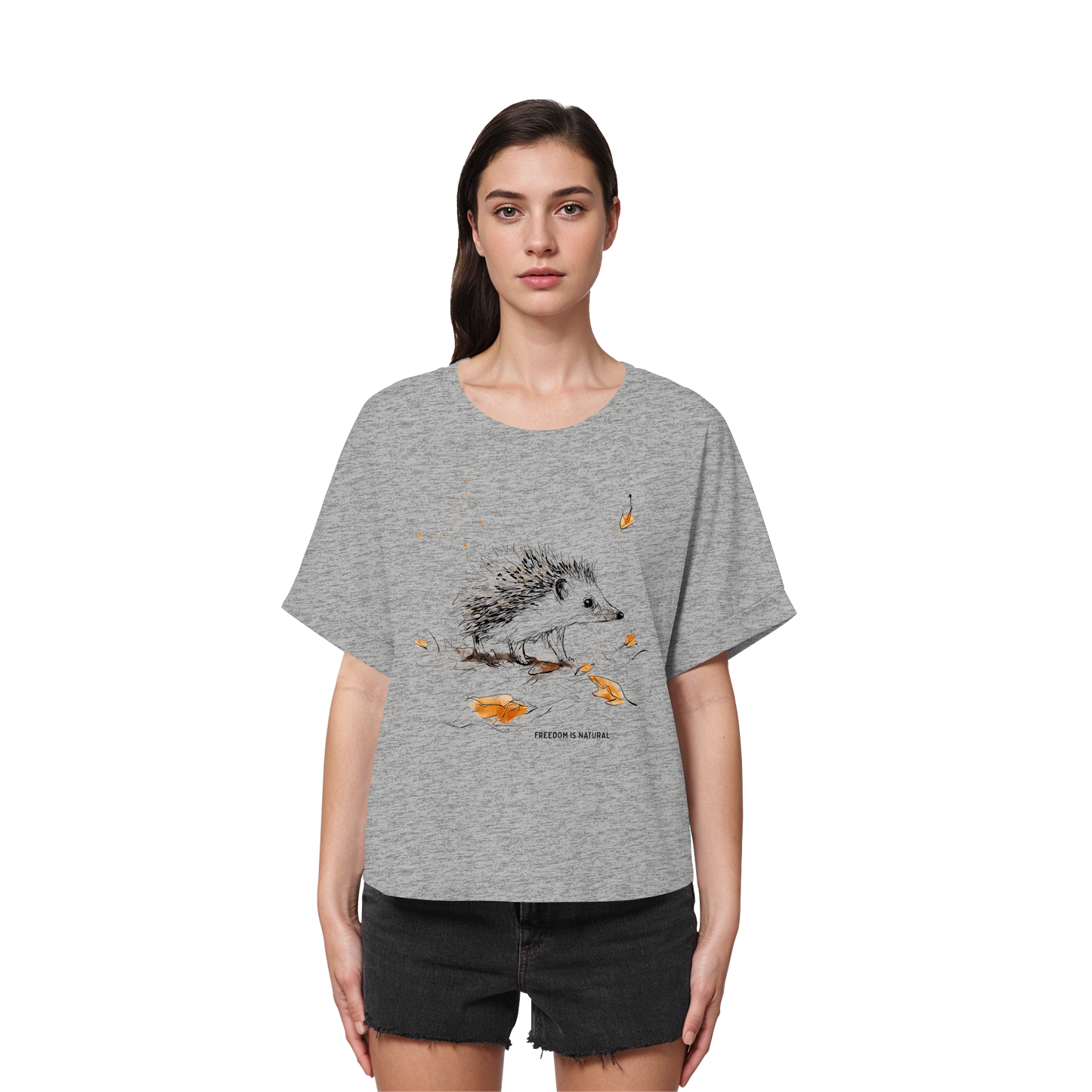 Igel Sketch Art Style - Womens Organic Rolled Sleeves T-Shirt