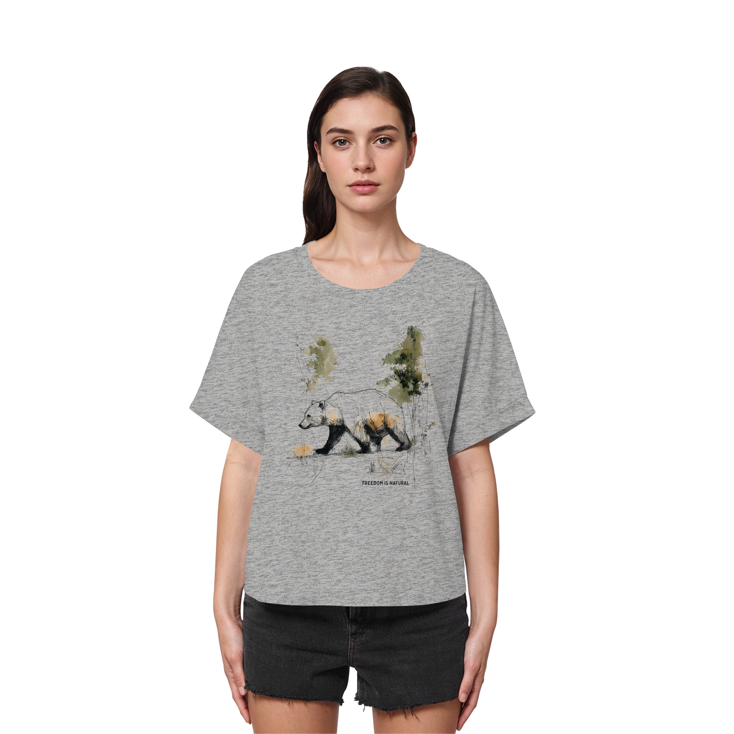 Bär Sketch Art Style - Womens Organic Rolled Sleeves T-Shirt