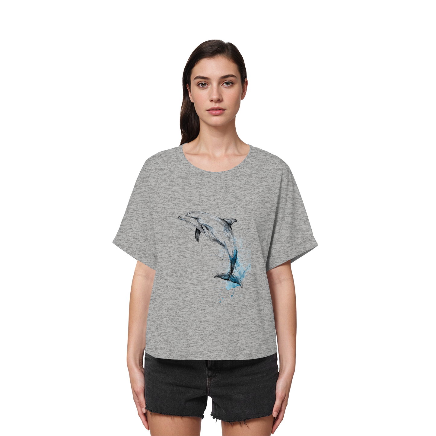 Delphin Watercolor Style - Womens Organic Rolled Sleeves T-Shirt