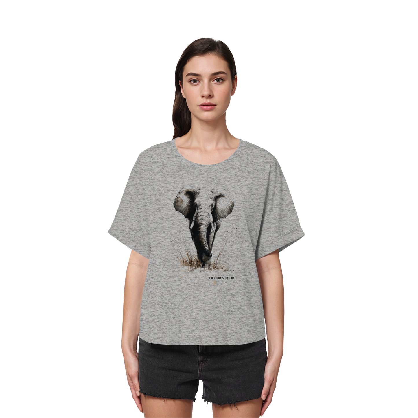 Elefant Sketch Art Style - Womens Organic Rolled Sleeves T-Shirt