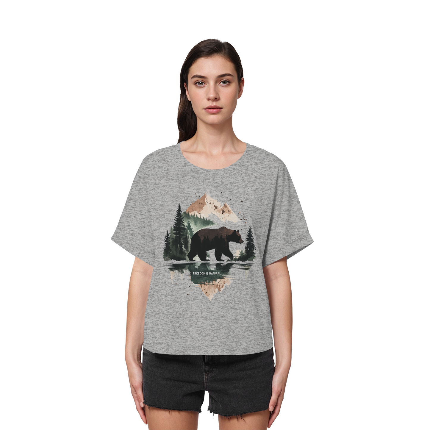 Bär Watercolor Style - Womens Organic Rolled Sleeves T-Shirt