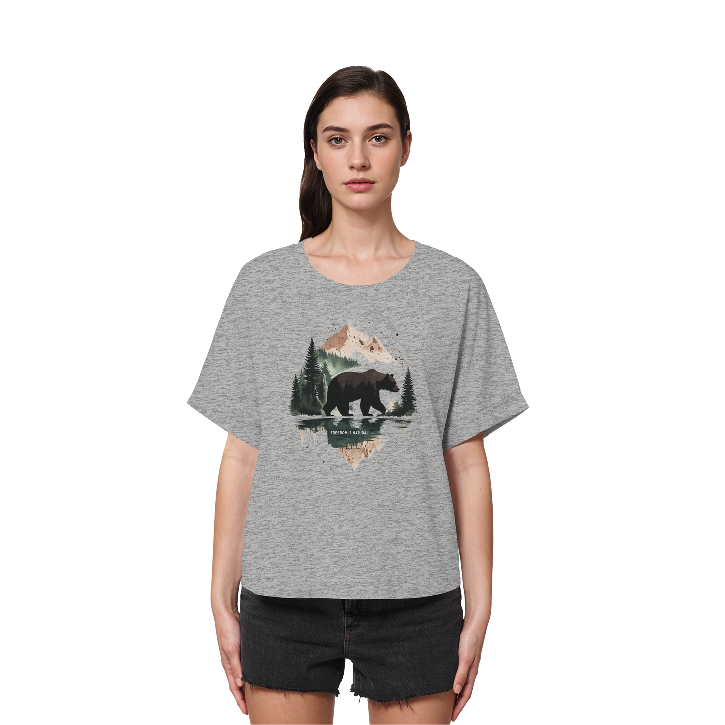 Bär Watercolor Style - Womens Organic Rolled Sleeves T-Shirt