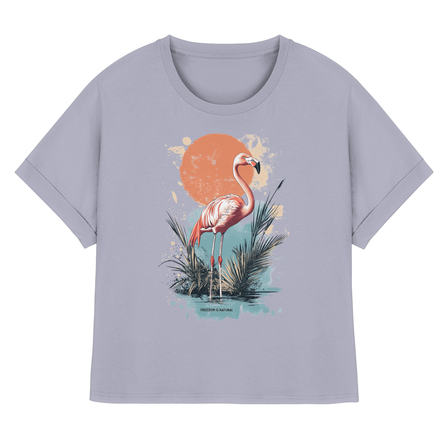 Flamingo Watercolor Style - Womens Organic Rolled Sleeves T-Shirt