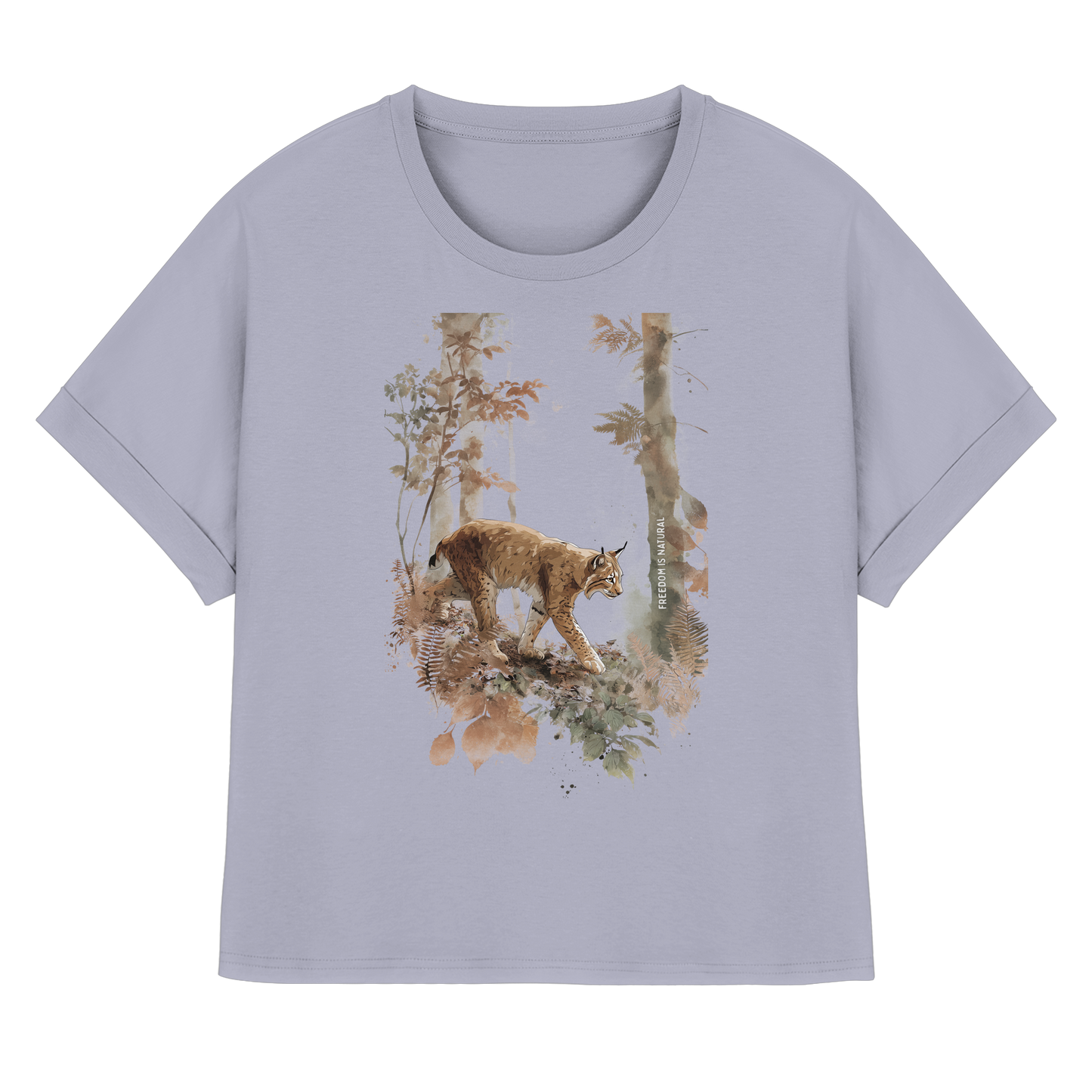 Luchs Watercolor Style - Womens Organic Rolled Sleeves T-Shirt