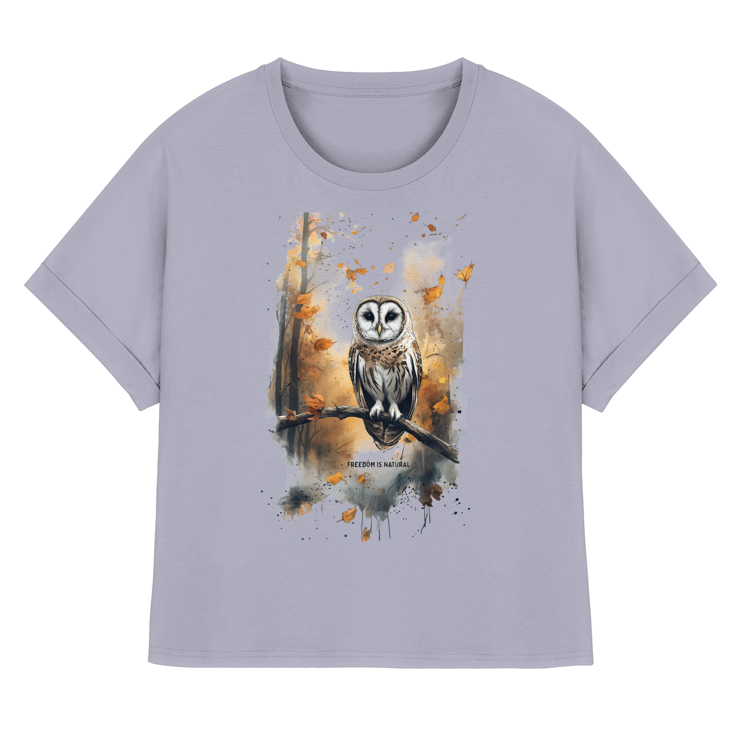 Eule Watercolor Style - Womens Organic Rolled Sleeves T-Shirt