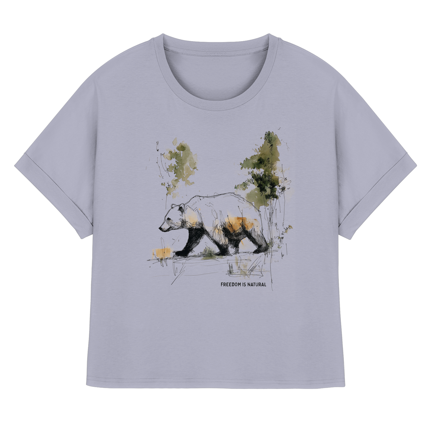 Bär Sketch Art Style - Womens Organic Rolled Sleeves T-Shirt