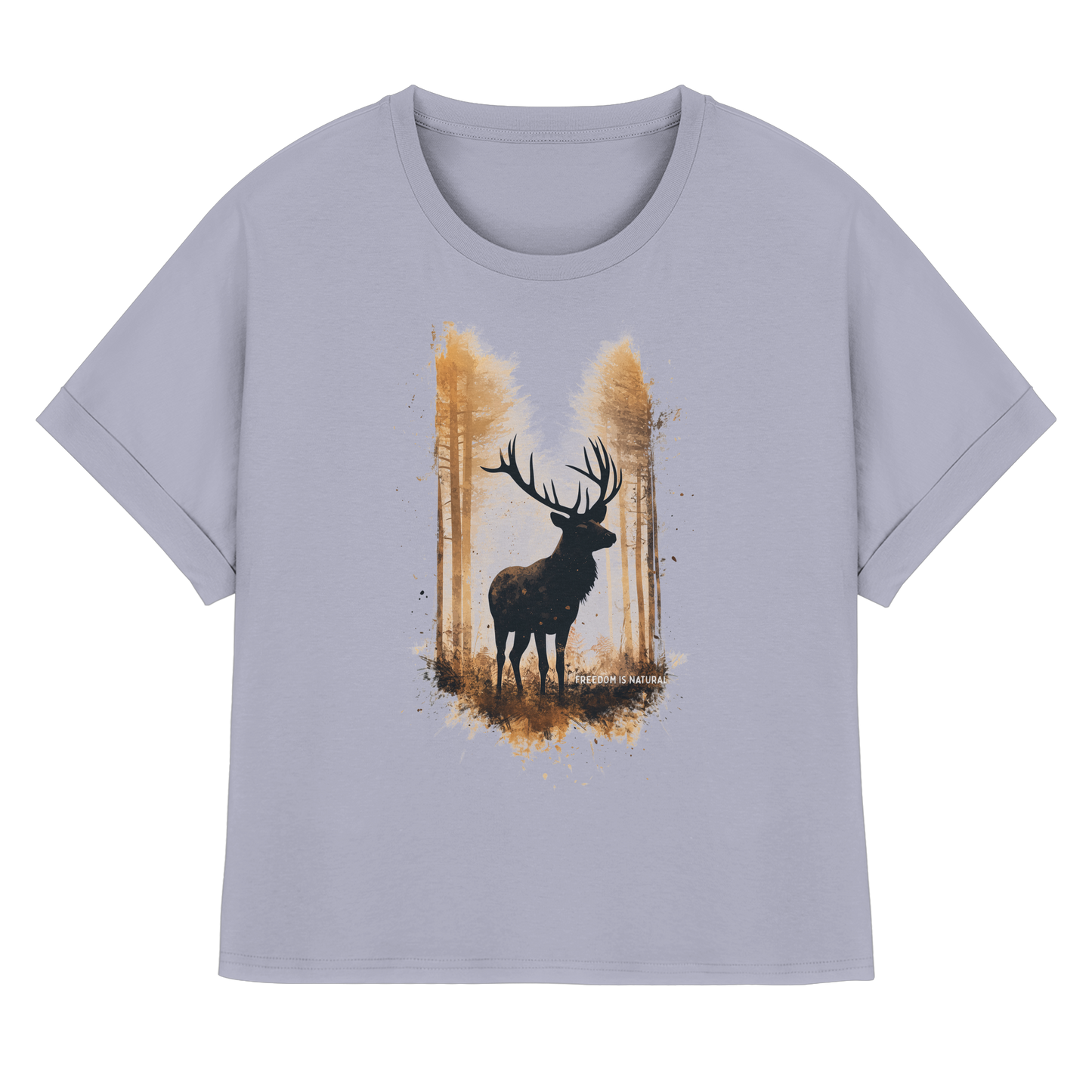 Hirsch Watercolor Style - Womens Organic Rolled Sleeves T-Shirt