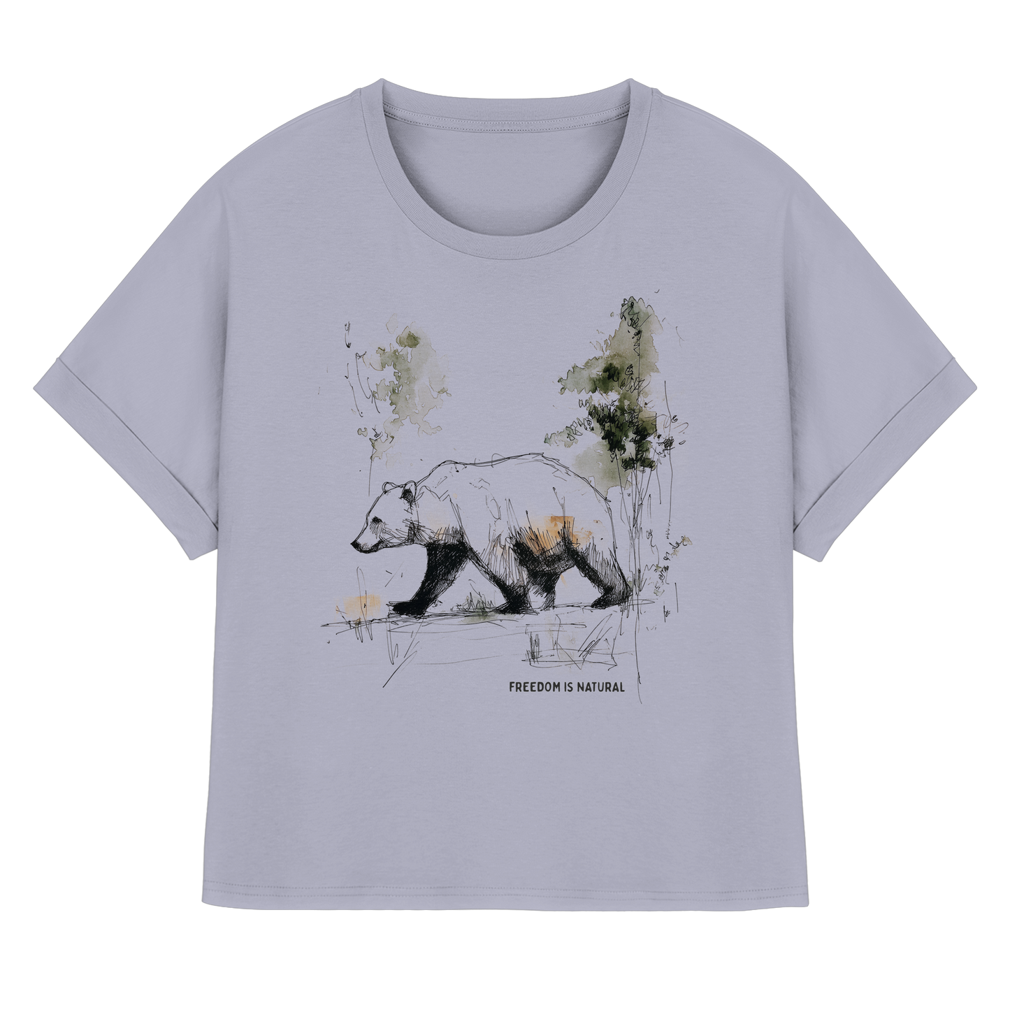 Bär Sketch Art Style - Womens Organic Rolled Sleeves T-Shirt