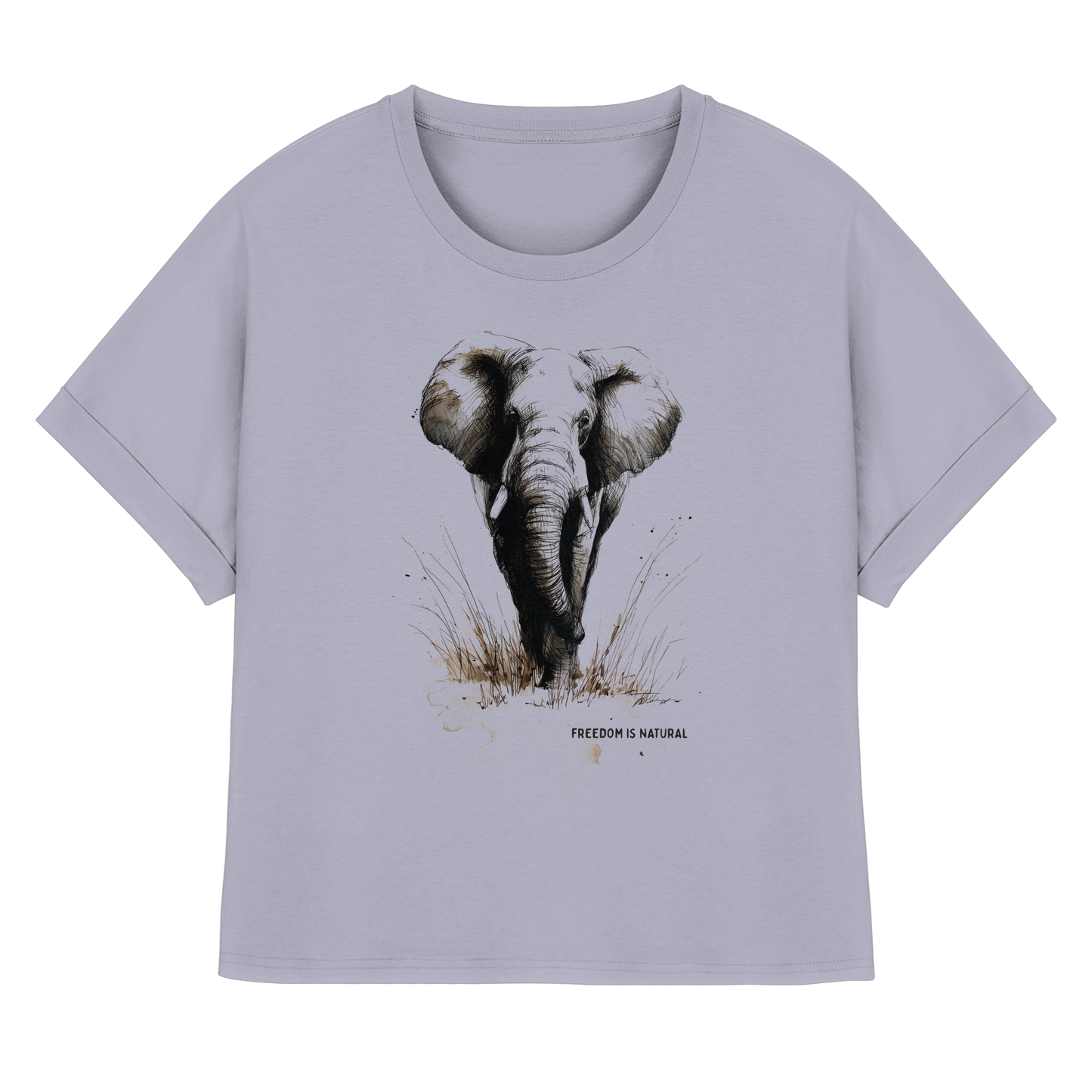 Elefant Sketch Art Style - Womens Organic Rolled Sleeves T-Shirt