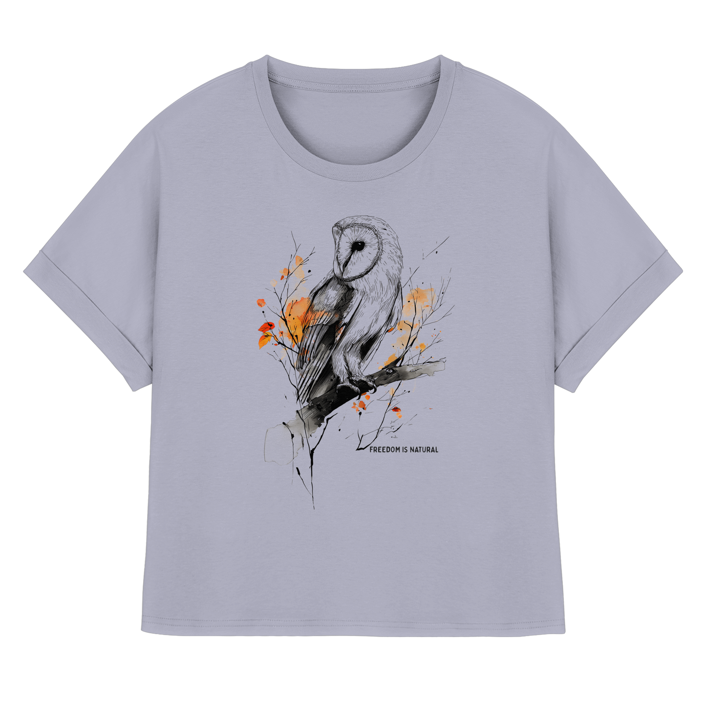 Eule Sketch Art Style - Womens Organic Rolled Sleeves T-Shirt