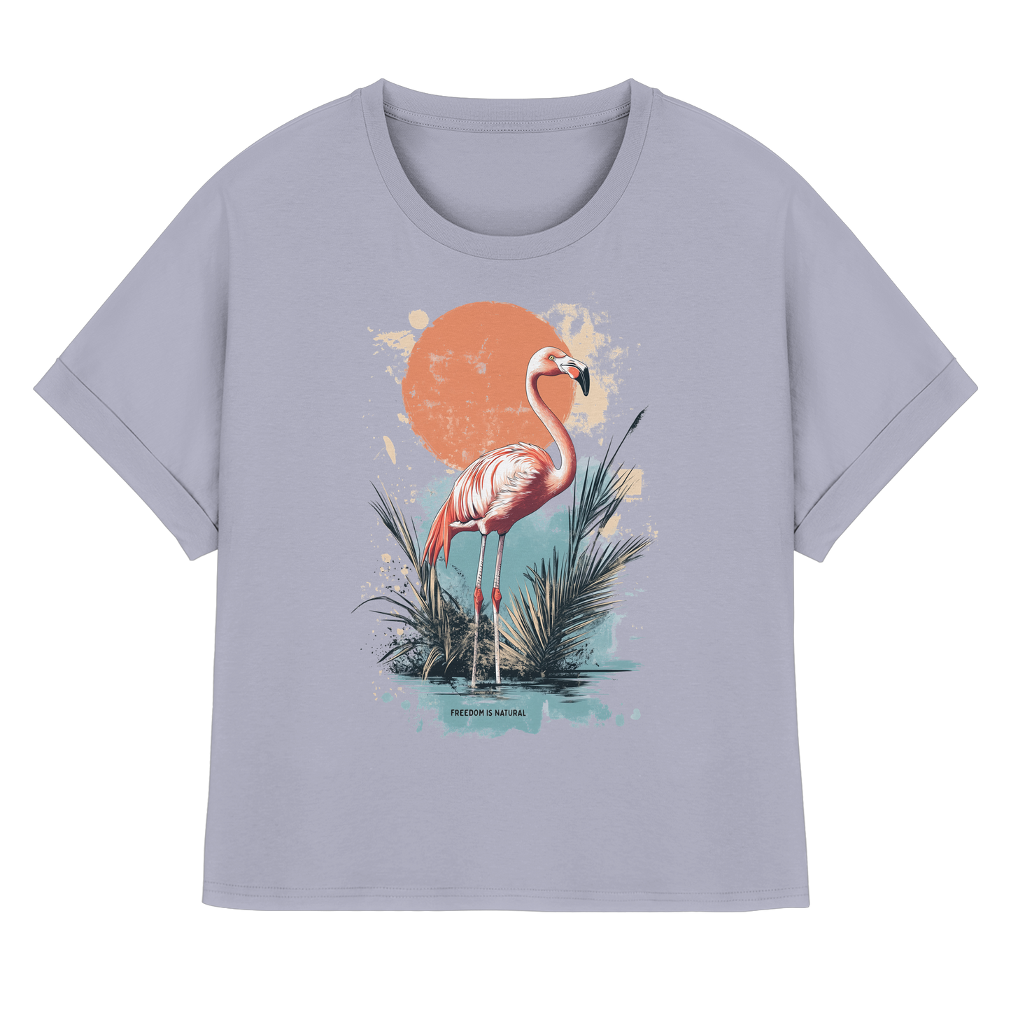 Flamingo Watercolor Style - Womens Organic Rolled Sleeves T-Shirt