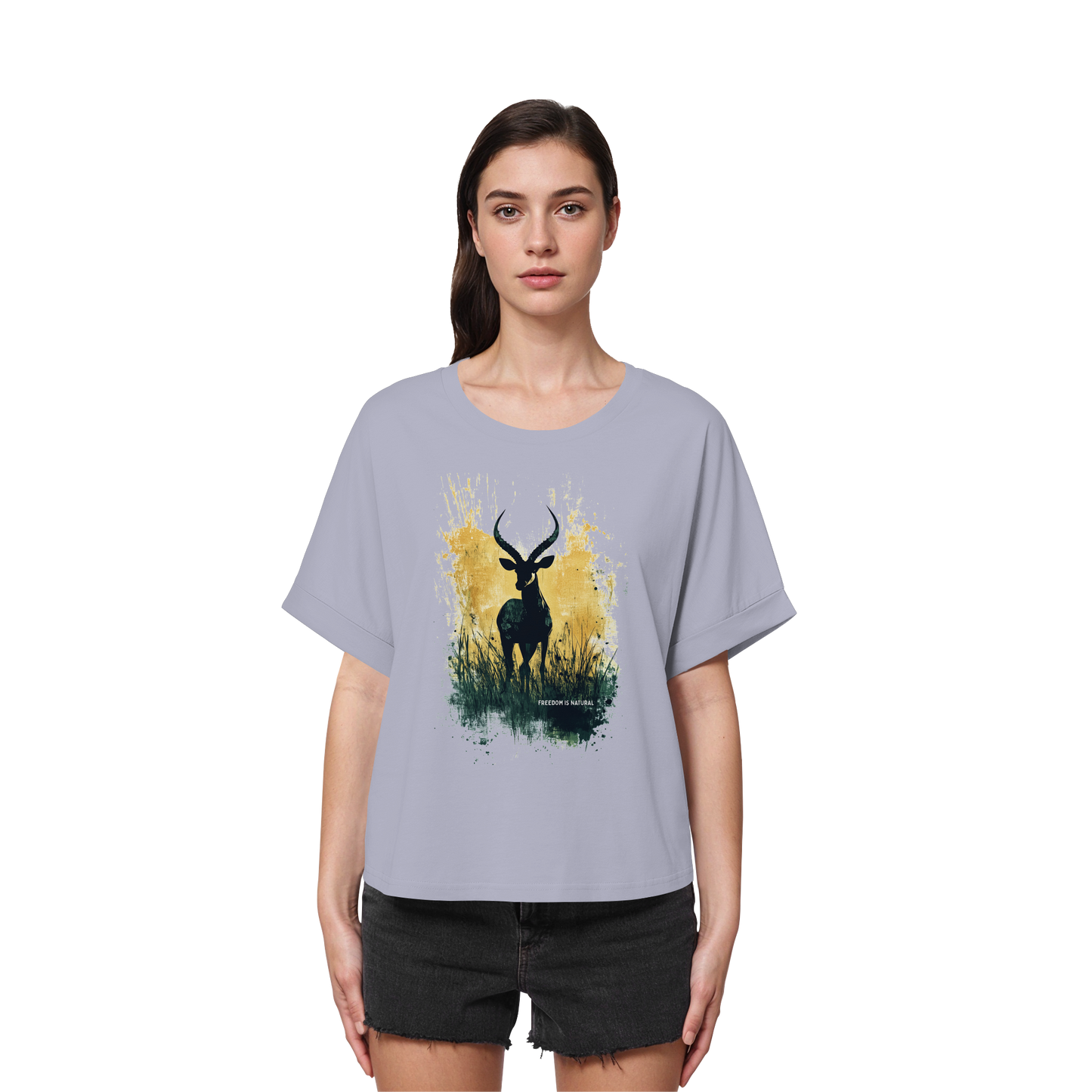 Antilope Watercolor Style - Womens Organic Rolled Sleeves T-Shirt