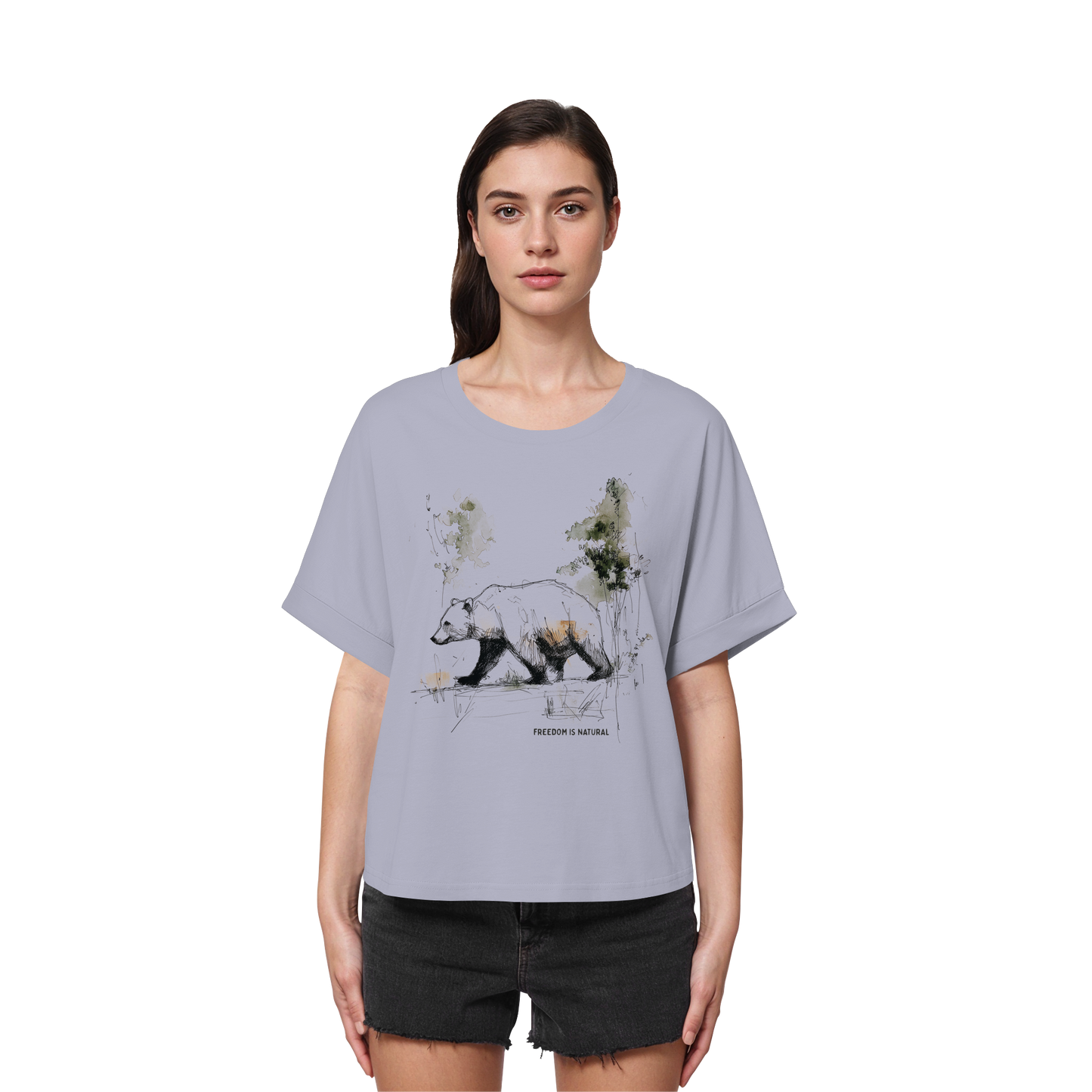 Bär Sketch Art Style - Womens Organic Rolled Sleeves T-Shirt