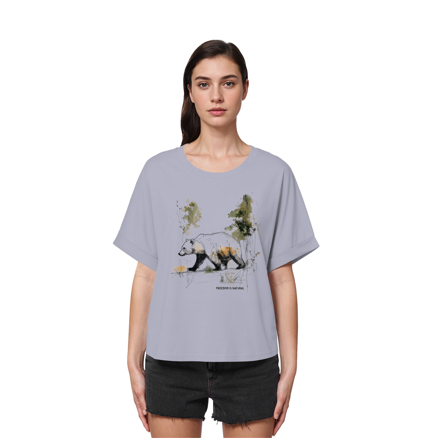 Bär Sketch Art Style - Womens Organic Rolled Sleeves T-Shirt