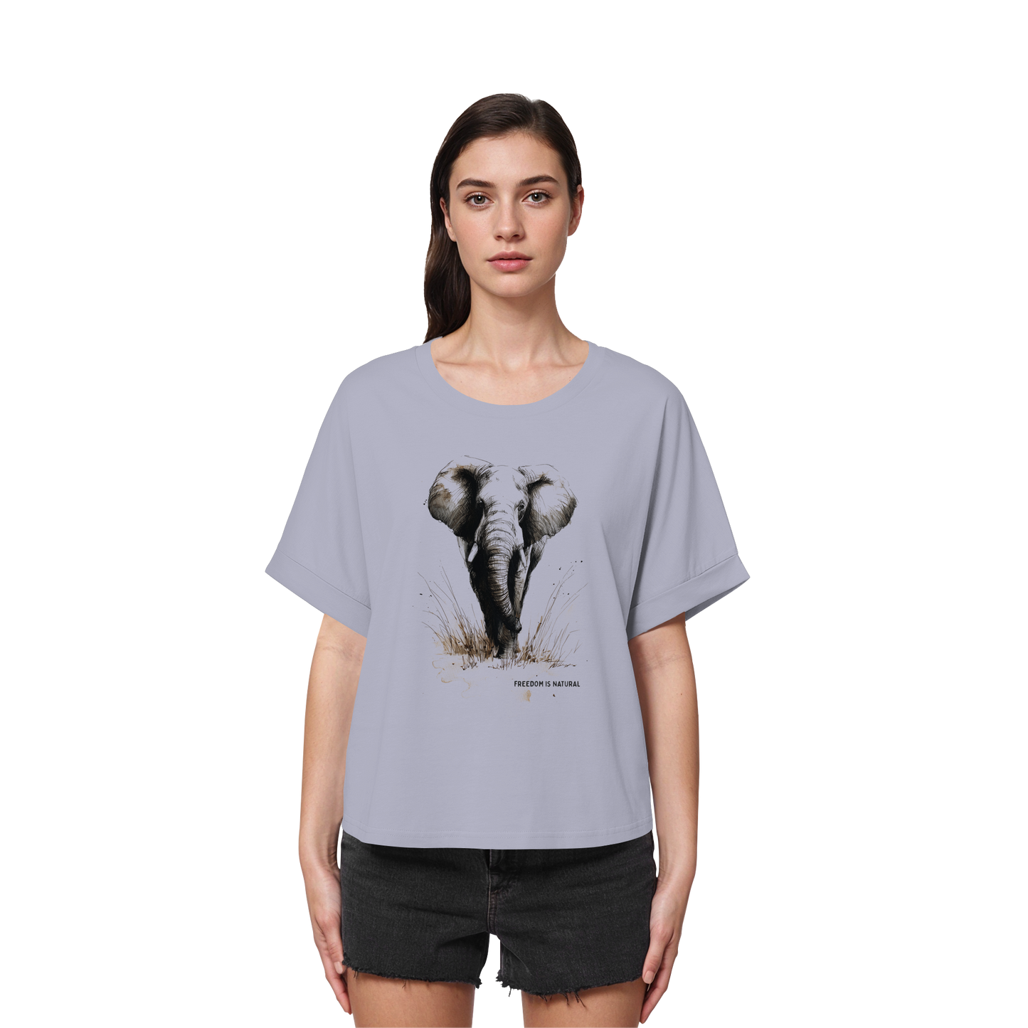 Elefant Sketch Art Style - Womens Organic Rolled Sleeves T-Shirt