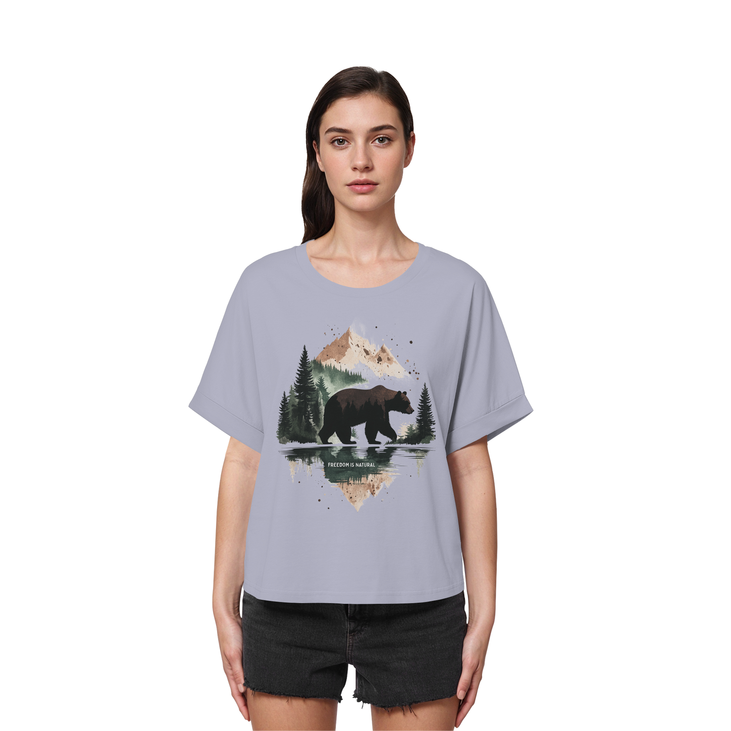 Bär Watercolor Style - Womens Organic Rolled Sleeves T-Shirt