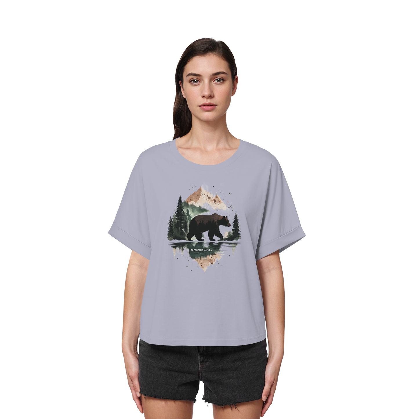 Bär Watercolor Style - Womens Organic Rolled Sleeves T-Shirt