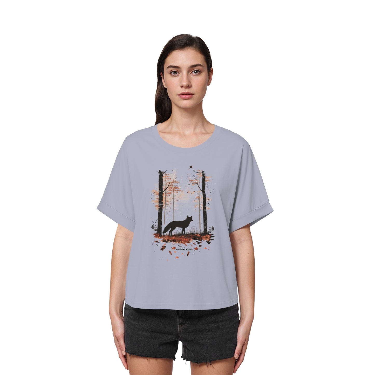 Fuchs Watercolor Style - Womens Organic Rolled Sleeves T-Shirt