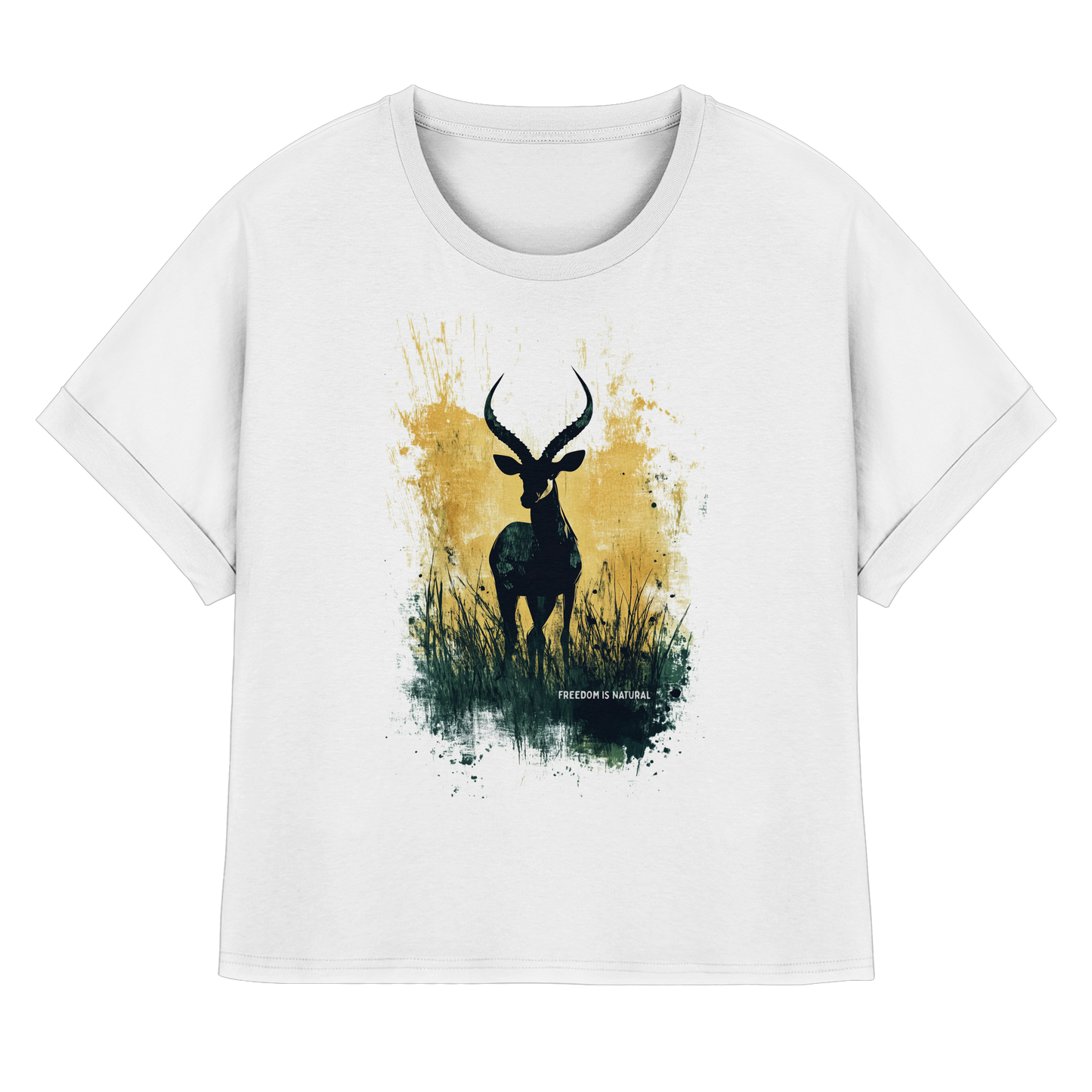 Antilope Watercolor Style - Womens Organic Rolled Sleeves T-Shirt
