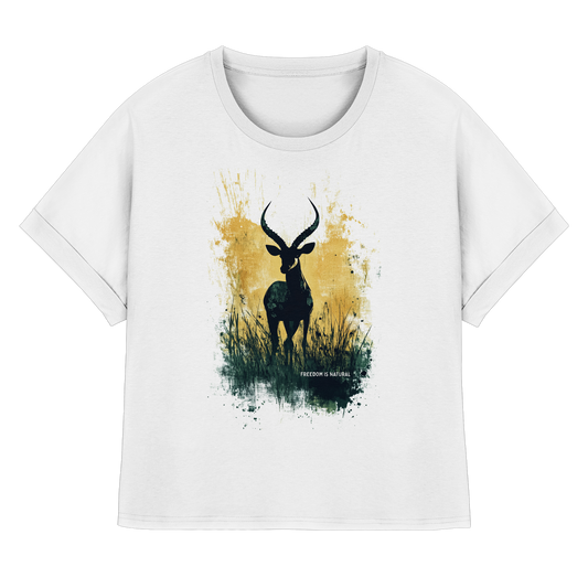 Antilope Watercolor Style - Womens Organic Rolled Sleeves T-Shirt
