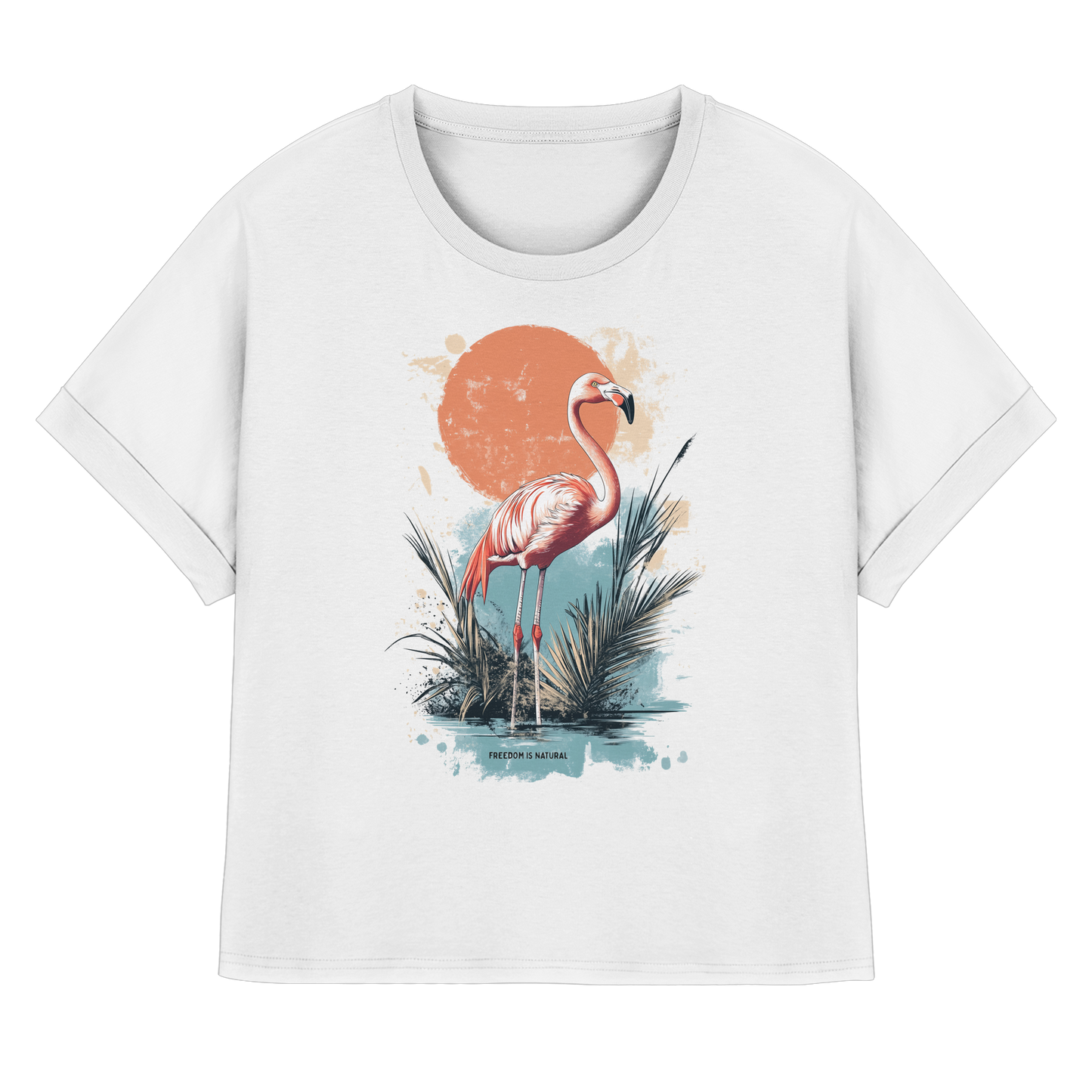 Flamingo Watercolor Style - Womens Organic Rolled Sleeves T-Shirt