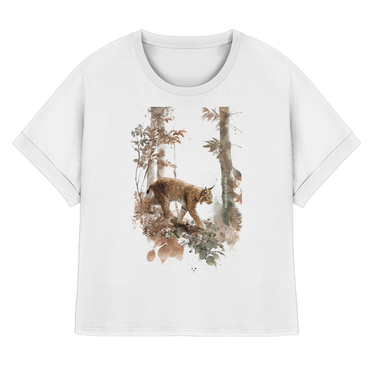 Luchs Watercolor Style - Womens Organic Rolled Sleeves T-Shirt
