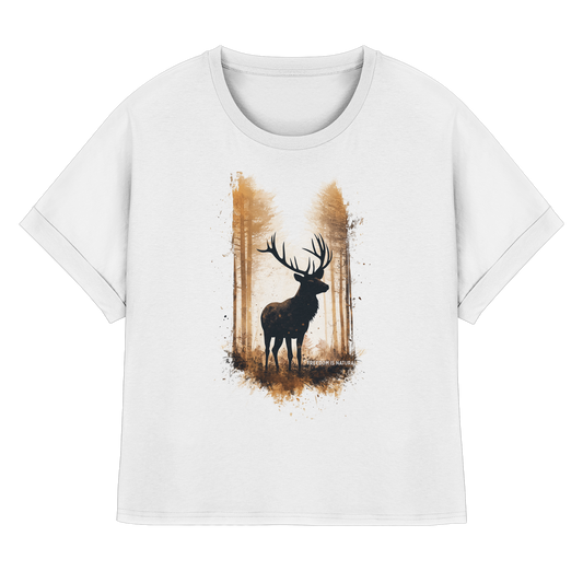 Hirsch Watercolor Style - Womens Organic Rolled Sleeves T-Shirt