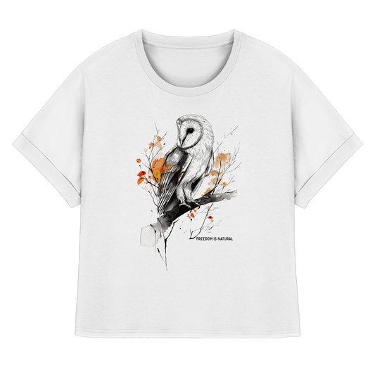 Eule Sketch Art Style - Womens Organic Rolled Sleeves T-Shirt