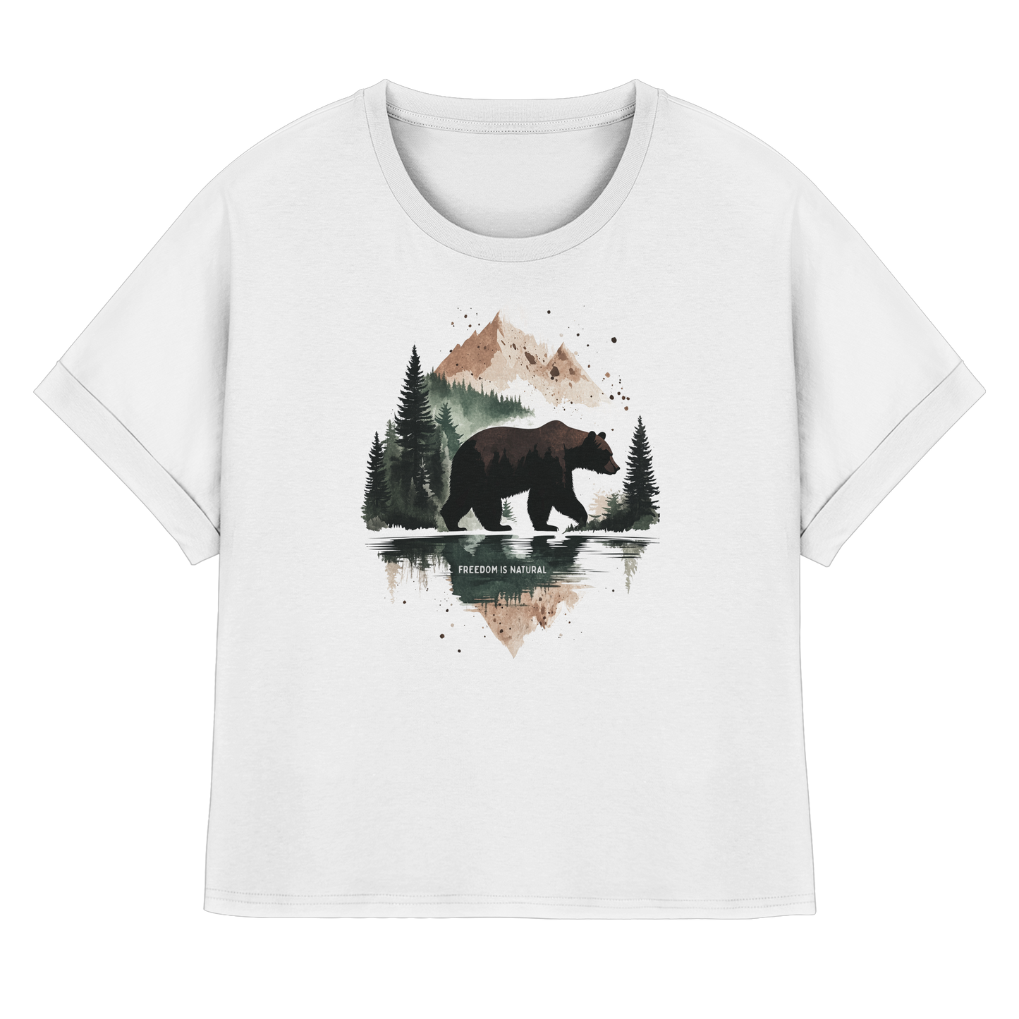 Bär Watercolor Style - Womens Organic Rolled Sleeves T-Shirt