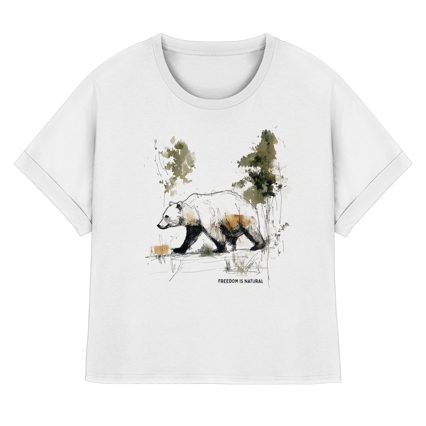 Bär Sketch Art Style - Womens Organic Rolled Sleeves T-Shirt