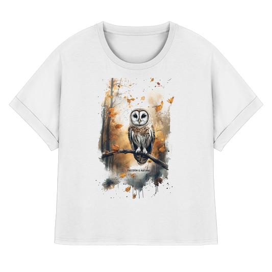 Eule Watercolor Style - Womens Organic Rolled Sleeves T-Shirt