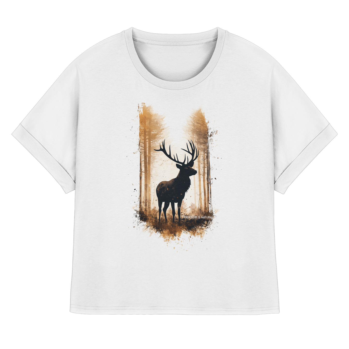 Hirsch Watercolor Style - Womens Organic Rolled Sleeves T-Shirt