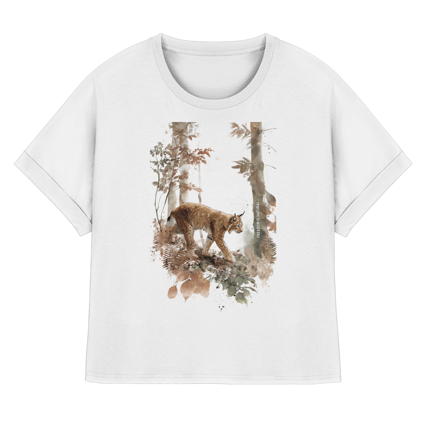 Luchs Watercolor Style - Womens Organic Rolled Sleeves T-Shirt