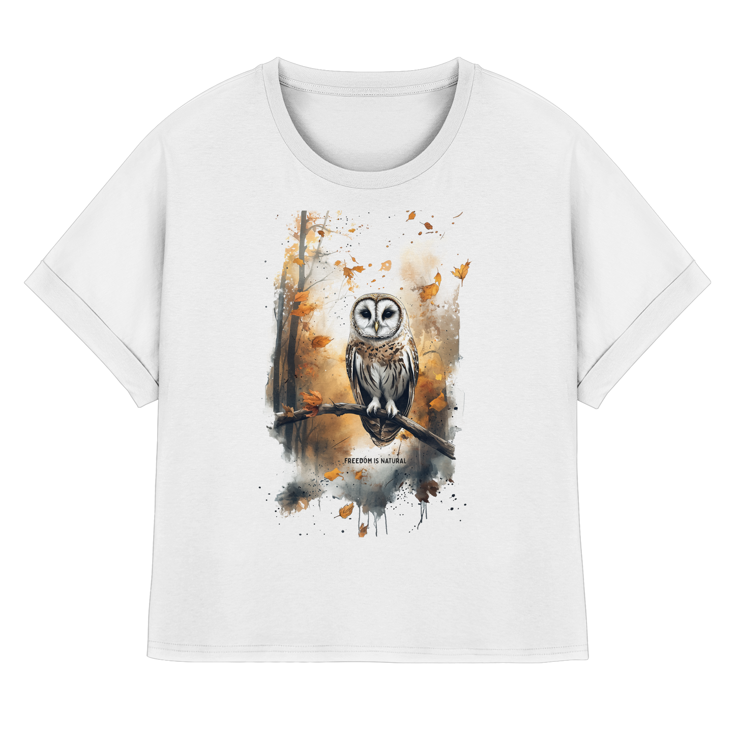 Eule Watercolor Style - Womens Organic Rolled Sleeves T-Shirt