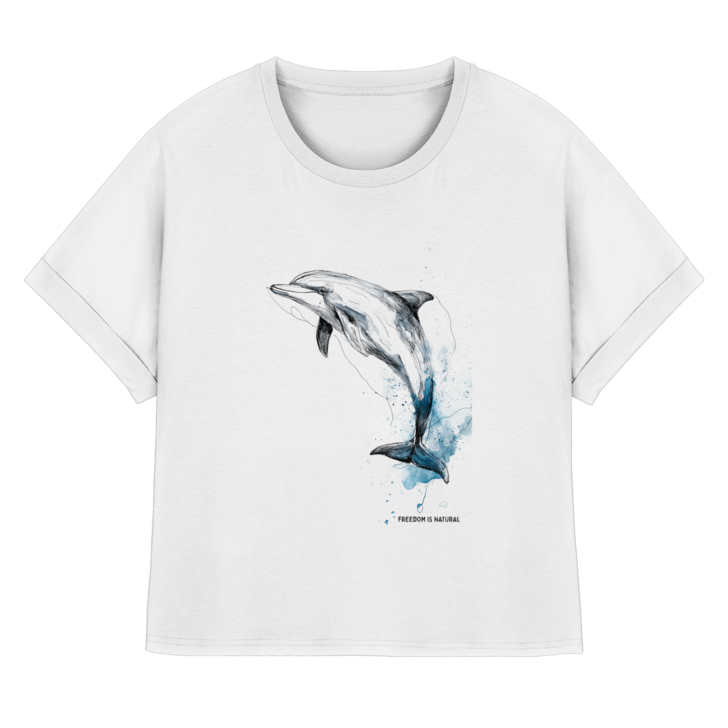 Delphin Watercolor Style - Womens Organic Rolled Sleeves T-Shirt