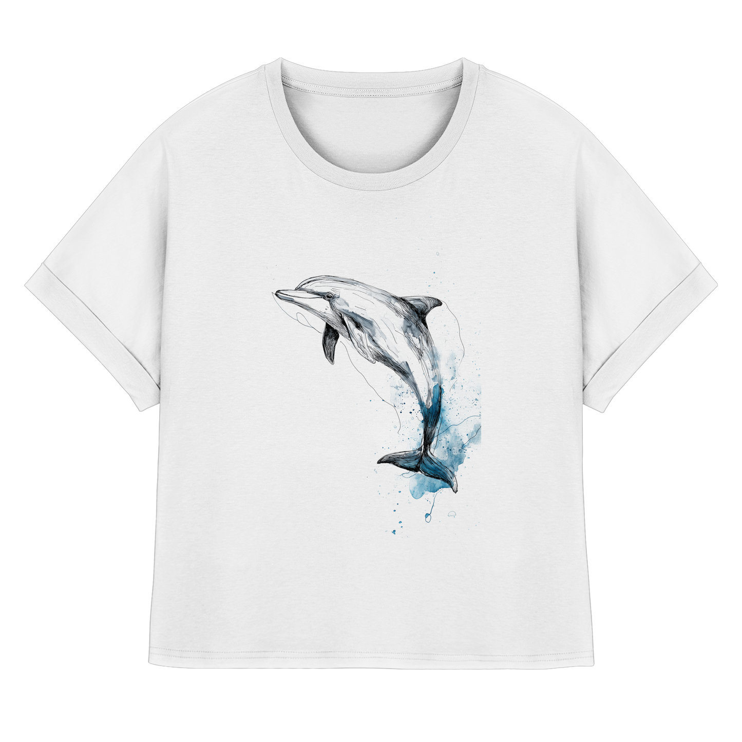 Delphin Watercolor Style - Womens Organic Rolled Sleeves T-Shirt