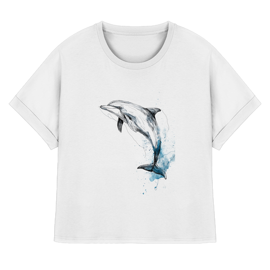 Delphin Watercolor Style - Womens Organic Rolled Sleeves T-Shirt