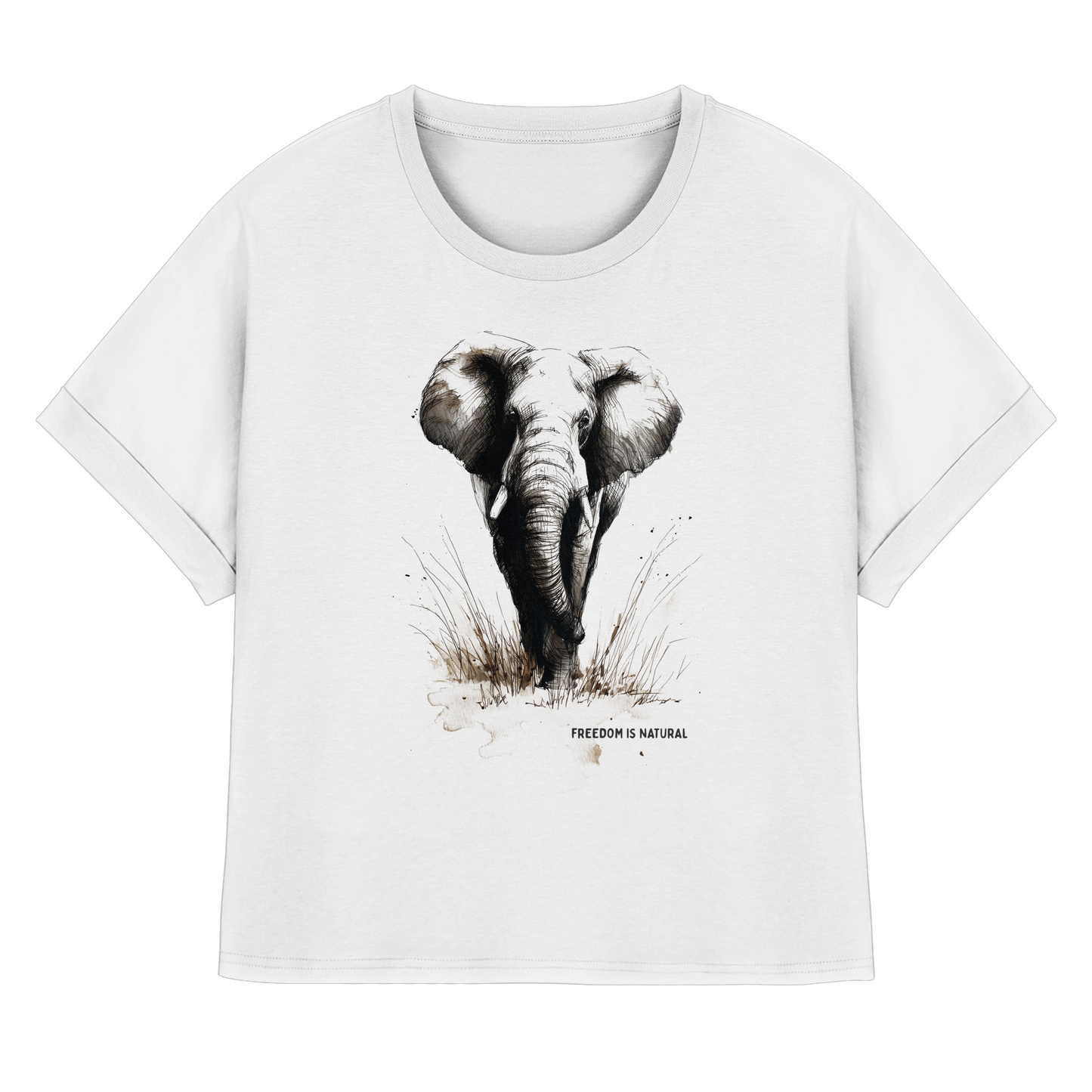 Elefant Sketch Art Style - Womens Organic Rolled Sleeves T-Shirt