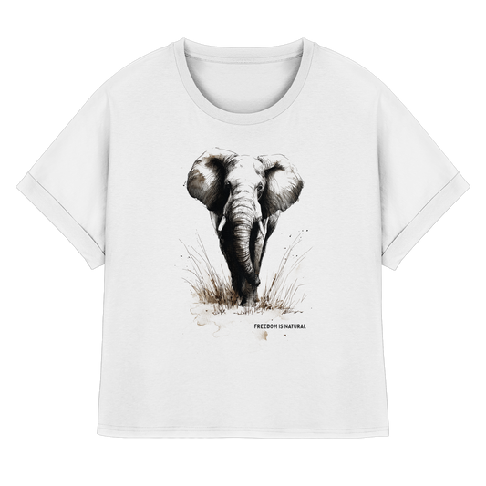 Elefant Sketch Art Style - Womens Organic Rolled Sleeves T-Shirt