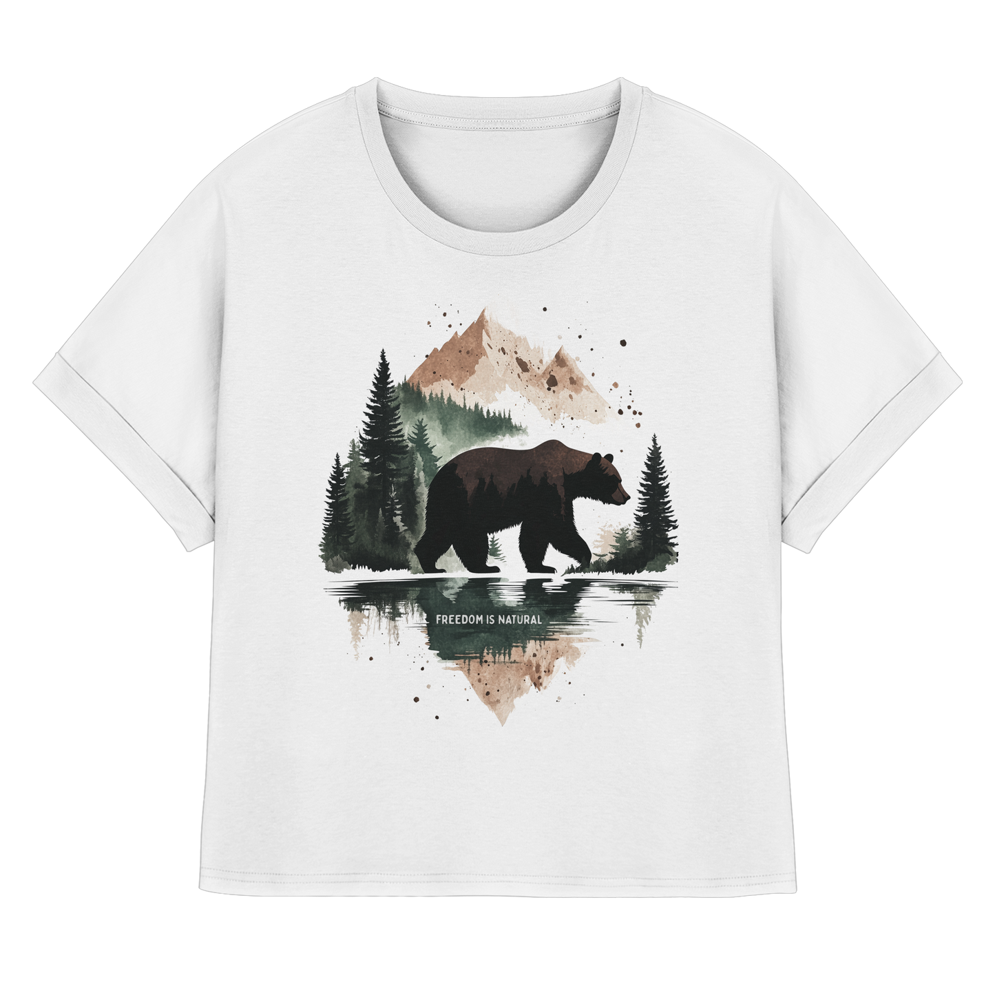 Bär Watercolor Style - Womens Organic Rolled Sleeves T-Shirt